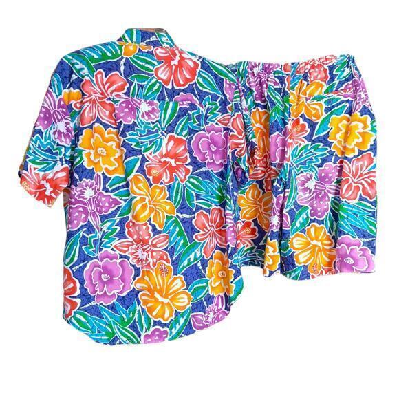 VINTAGE 1980s LIZ CLAIBORNE Shirt Bermuda‎ Shorts SET Modern Size Large Floral - Picture 2 of 15
